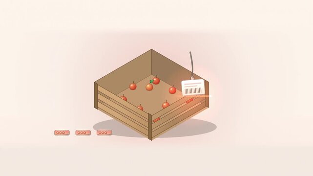 Abstract animated food traceability farm to shelf drawn as amber and orange lines and shapes on a bright, clean light background. Seamless looping 4K motion graphics video with free space for text, id