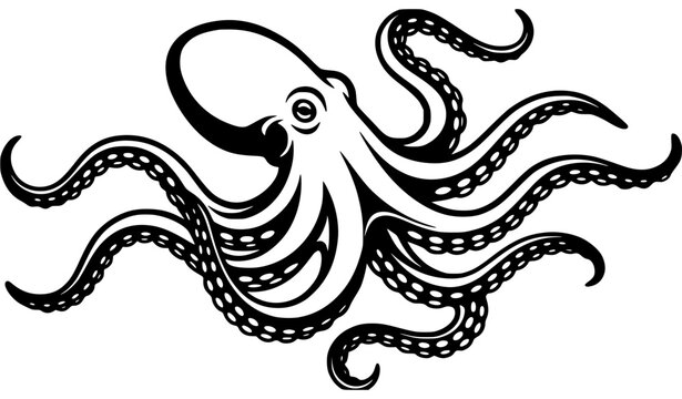 Stylized Octopus Marine Animal Black and White Vector Icon