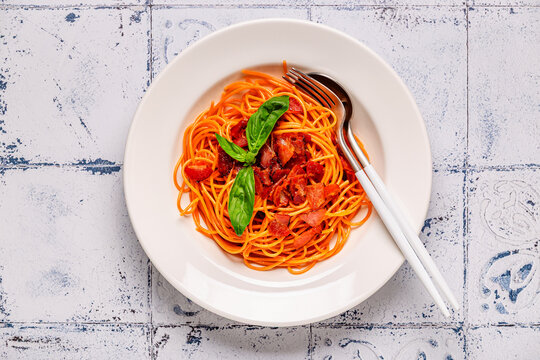 Gluten-free pasta, lentil spaghetti with sauce