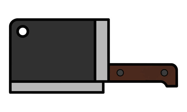 Solid black silhouette of a classic butcher cleaver knife isolated on a white background. Cooking and kitchenware concept