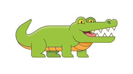 Fototapeta premium Cartoon alligator illustration with open mouth, sharp teeth, and happy expression, flat design style on white background