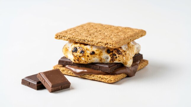 Deliciously toasted marshmallow and rich dark chocolate layered between crunchy graham crackers creates a classic campfire confection, perfect for sweet enjoyment and outdoor adventures, evoking