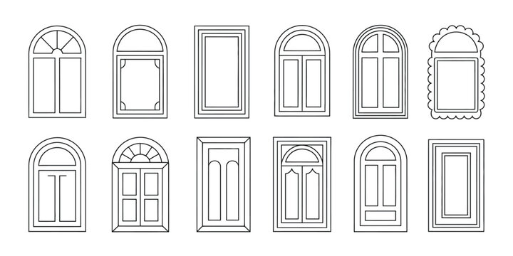 Linear Frames, modern aesthetic decorative borders abstract boho oval arch shapes trendy retro line border simple geometric outline vector set