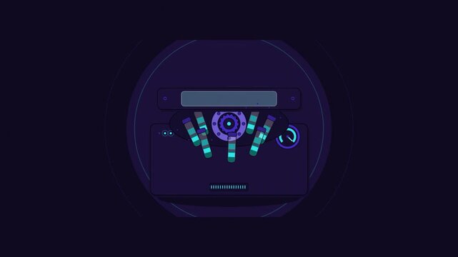 Abstract animated centrifuge separating drawn as blue and cyan lines and shapes on a deep dark background. Seamless looping 4K motion graphics video with free space for text, ideal for science communi