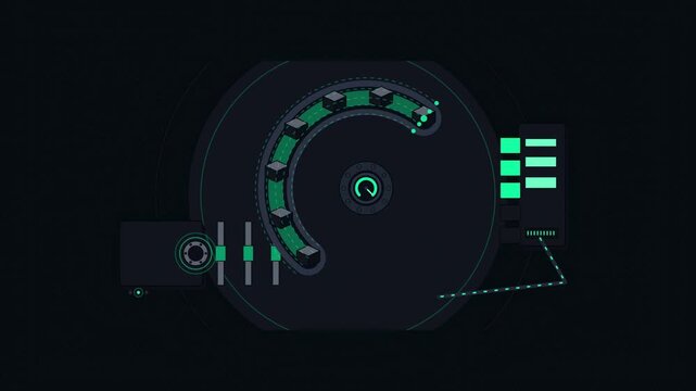 Abstract animated mass spectrometer ion spreading out drawn as cool blue-white lines and shapes on a deep dark background. Seamless looping 4K motion graphics video with free space for text, ideal for