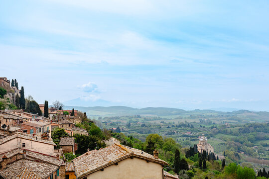 Montepulciano italian medieval village panoramic view, Tuscany, Italy