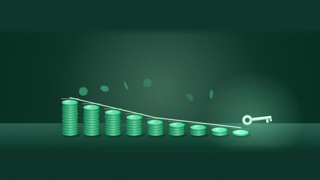Abstract animated mortgage amortization curving drawn as green and teal lines and shapes on a deep dark background. Seamless looping 4K motion graphics video with free space for text, ideal for busine