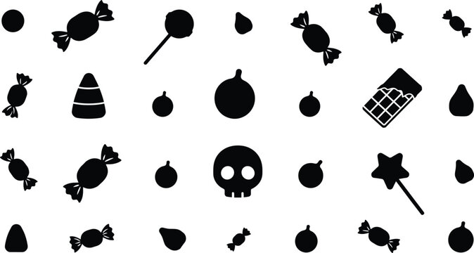 Black silhouette of halloween candy and sweets pattern