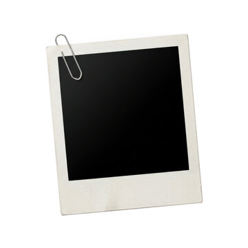 Vintage square photo frame with a metal paper clip isolated on white background