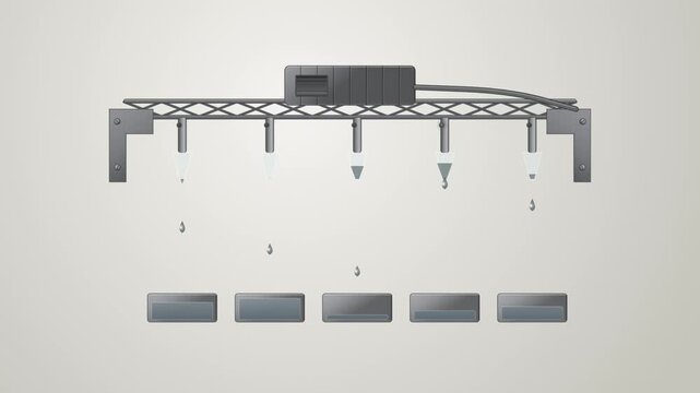 Abstract animated email drip running in sequence drawn as cool blue-white lines and shapes on a bright, clean light background. Seamless looping 4K motion graphics video with free space for text, idea