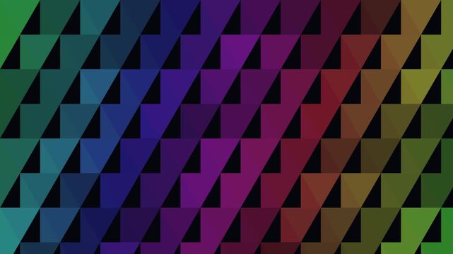 Geometric triangle pattern transitions through vibrant rainbow gradient colors creating a seamless looping background