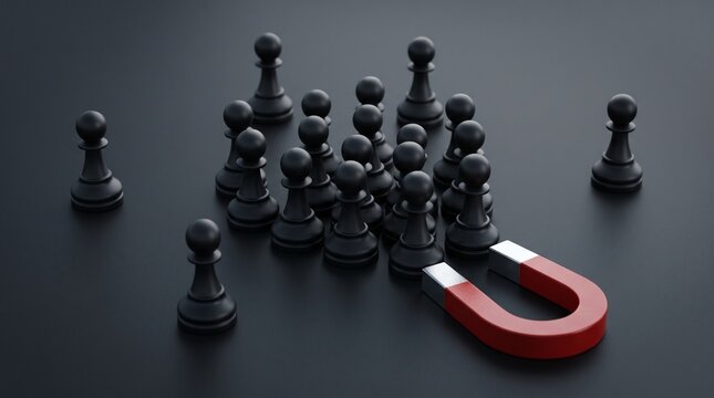 Magnet Pulling Chess Pawns, Inbound Marketing and Customer Attraction Concept