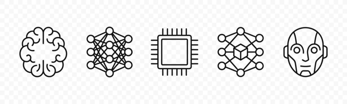 flat vector illustration line art icon bundle set design showcasing microchips cpu processors and high tech hardware components for advanced computer engineering apps ui ux