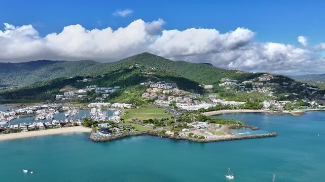 Spectacular cinematic aerial footage of Airlie Beach Whitsundays Queensland Australia