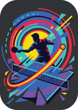 Dynamic Table Tennis Player Illustration: Energetic Graphic Design for Sports Apparel and Merchandising
