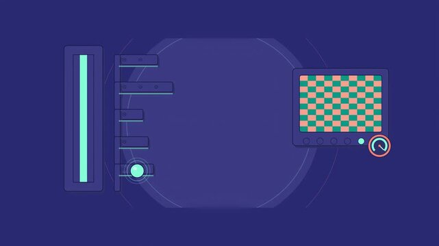 Abstract animated bitrate ladder cascading drawn as blue and cyan lines and shapes on a deep dark background. Seamless looping 4K motion graphics video with free space for text, ideal for title sequen