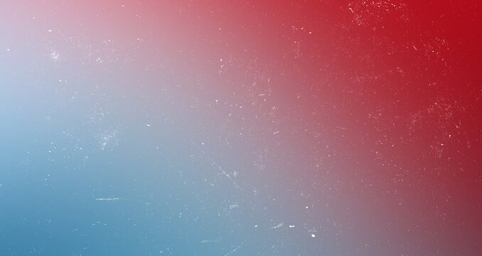 Vibrant red and blue gradient abstract background with vintage scratch film dust texture for modern graphic design.