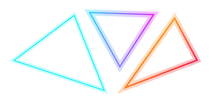 Three geometric triangle outlines with vibrant color gradients isolated on transparent background