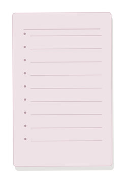 Pink vertical notepad paper with bullet points for notes or todo lists isolated on transparent background