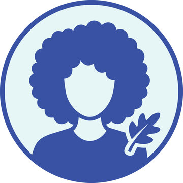 Stylized icon depicting a person with curly hair and an oak leaf, suitable for user Profile Avatars and various digital roles.