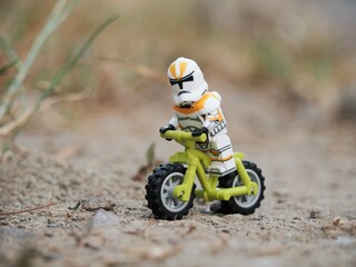 Naklejka premium Indonesia - August 15, 2023 : Mini toy at outdoor with blurred background.