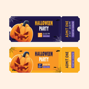 Halloween Party Ticket Passes Banner Template in Two Color Options.