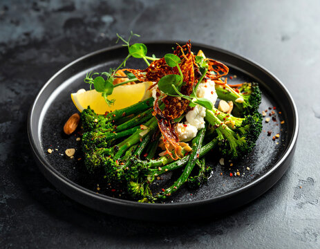 Charred broccolini with whipped feta, chili crisp, toasted