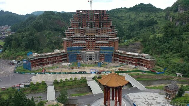 Aerial View of Unfinished Shuisi Building in Dushan, Guizhou, China