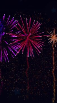 Animation of fireworks exploding on black background