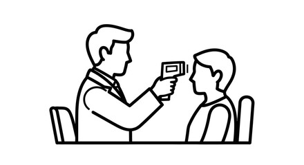 Fototapeta premium Doctor taking temperature with infrared thermometer, health check, screening, coronavirus prevention