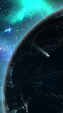 Animating network connections over planet in starry space background