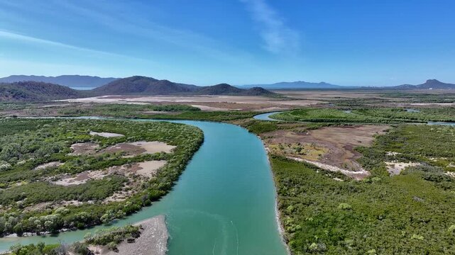 Spectacular aerial footage of Bohle River Bushland Beach Townsville Queensland, Australia