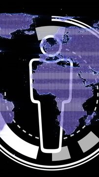 Animation of media icon and world map on black background