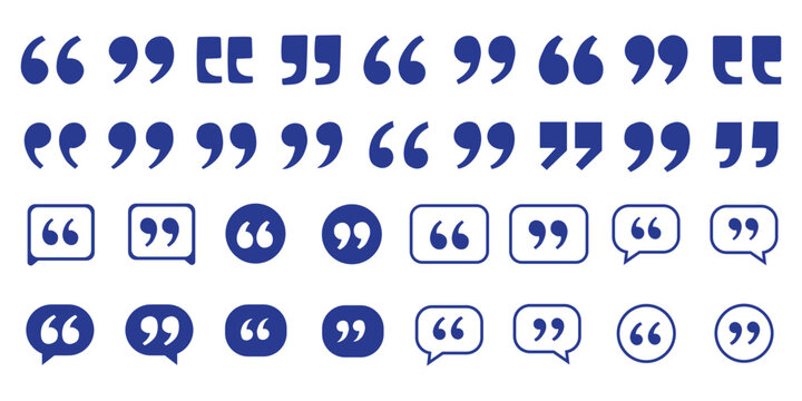 Set of quote mark, quotes icon, sign, symbol, emblem. Ditto marks icon set. Quotation marks. Dialogue discussion symbol for UI UX, website, mobile app