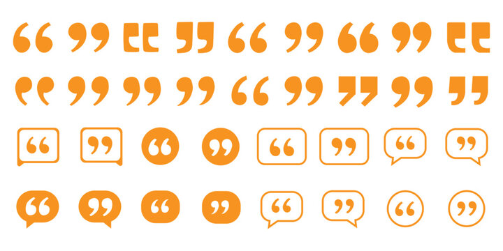 Set of quote mark, quotes icon, sign, symbol, emblem. Ditto marks icon set. Quotation marks. Dialogue discussion symbol for UI UX, website, mobile app