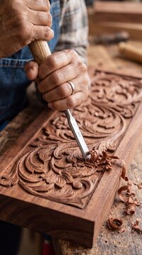 Senior Middle Eastern Artisan Carving Mahogany Relief