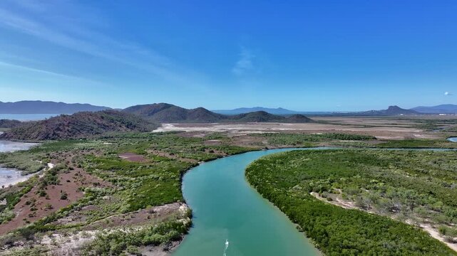 Spectacular aerial footage of Bohle River Bushland Beach Townsville Queensland, Australia