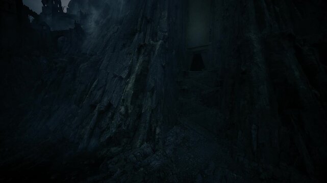 narrow cavern mouth embedded in vertical rock, low ambient glow and deep shadows, urban explorer mood, textured wet stone and subtle light leak, ideal