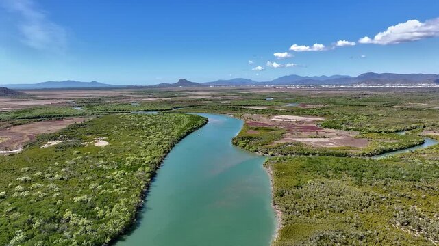Spectacular aerial footage of Bohle River Bushland Beach Townsville Queensland, Australia