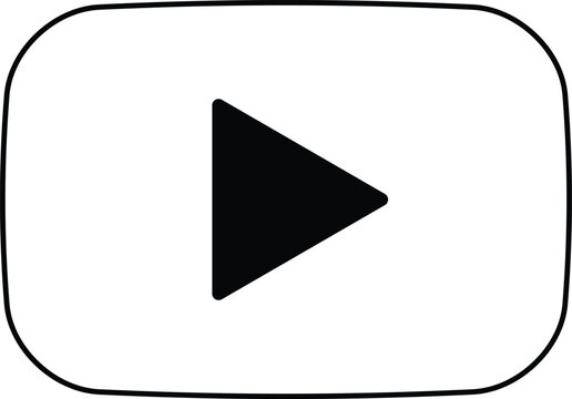A white rounded rectangle with a black border containing a black play button triangle in the center on a white background