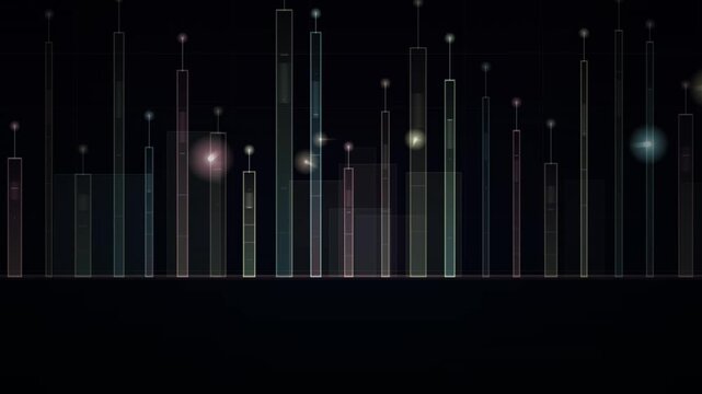 Looping neon equalizer bars with glowing dots animating across a dark background