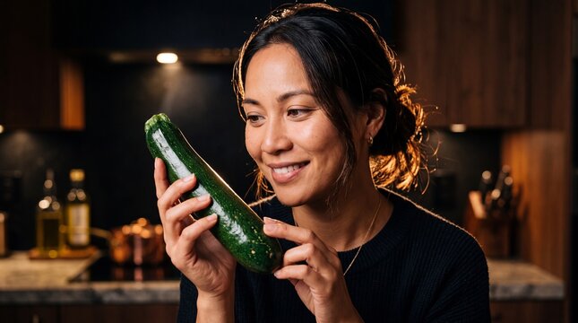 Sensory Quality: Southeast Asian Young Professional with Fresh Zucchini
