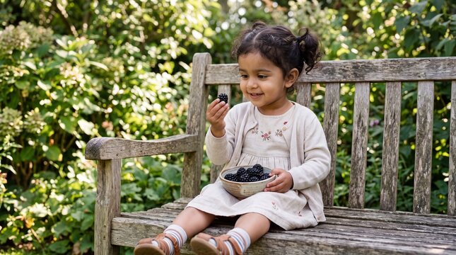 Summer Discovery: South Asian Toddler with Fresh Blackberries