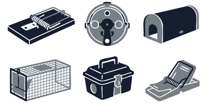Set of Isometric Pest Control Mouse and Rat Trap Icons for Home and Industrial Rodent Management