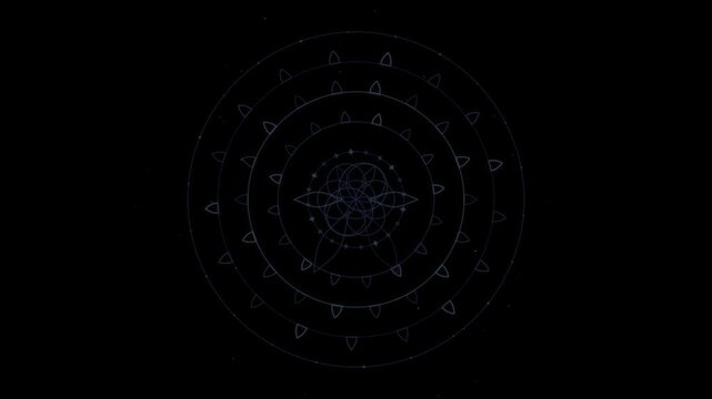 Looping abstract tech background featuring a glowing circular geometric design with triangular motifs on a dark backdrop.