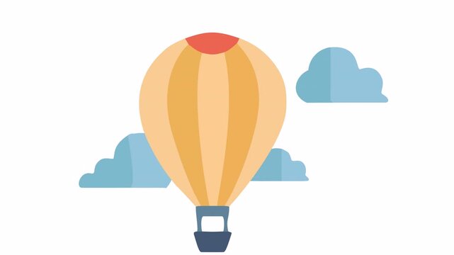 Hot Air Balloon Vector Icon Flying in the Sky with Clouds for Tourism Travel, Air Transportation, Freedom Exploration, and Vacation Concept