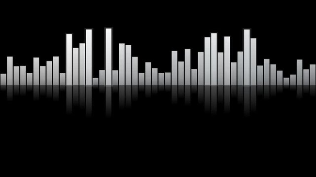 Seamless looping audio equalizer bars glowing white on a black background for modern tech visuals