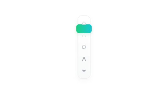 Minimalist vertical navigation bar with green gradient selector, modern UI menu icons on white background, sleek mobile app interface design