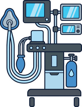 Compact operating room anesthesia setup: breathing mask, tubing, and oxygen cylinder in a clear medical illustration.