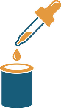 Minimalist graphic style illustration of a Medical tool: a dropper precisely dispensing liquid into scientific equipment.